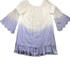Cato Purple Ombre Lace Bell Sleeve Dress Boho Victorian Purple White Large E168